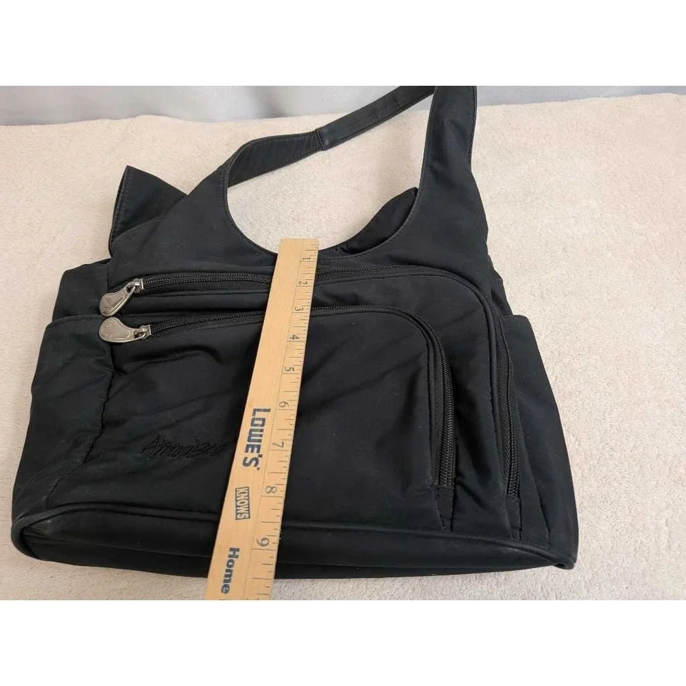 AmeriBag Black Nylon Shoulder Bag Hobo Purse Organizer‎ Multi Pocket